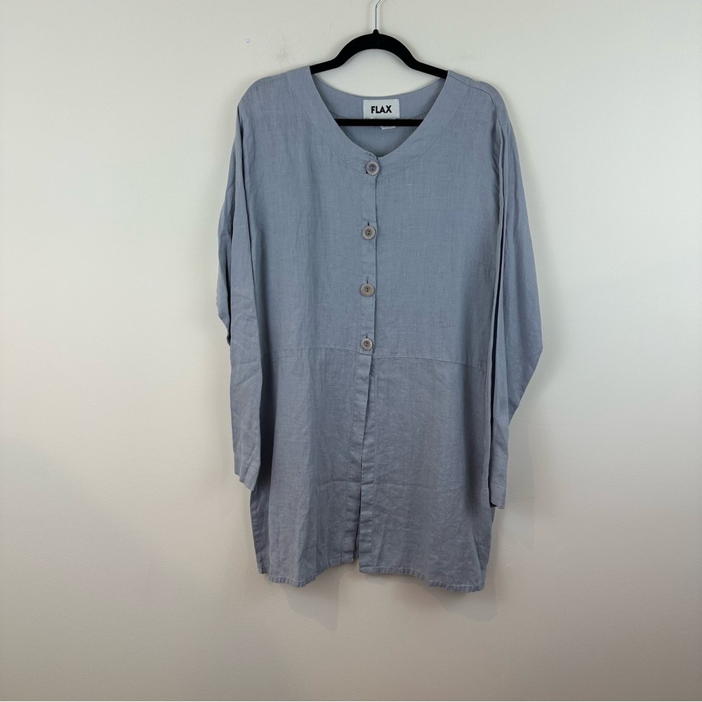 Flax Light Gray Linen Button Front Tunic Top Size Large Lagenlook Natural